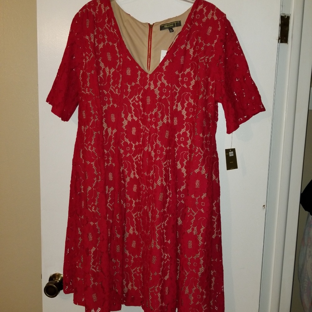Melonie red lace dress with nude under